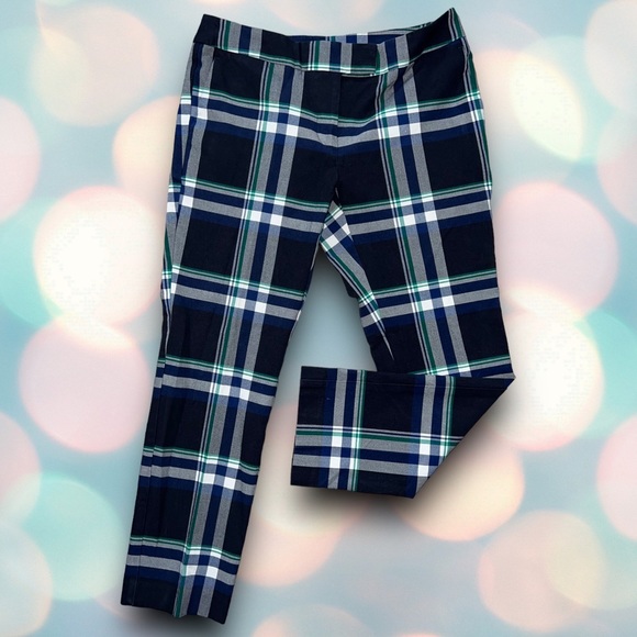 Ann Taylor Women’s Navy Blue Checkered Plaid Straight Leg Pants Slacks Size 2 - Picture 2 of 6